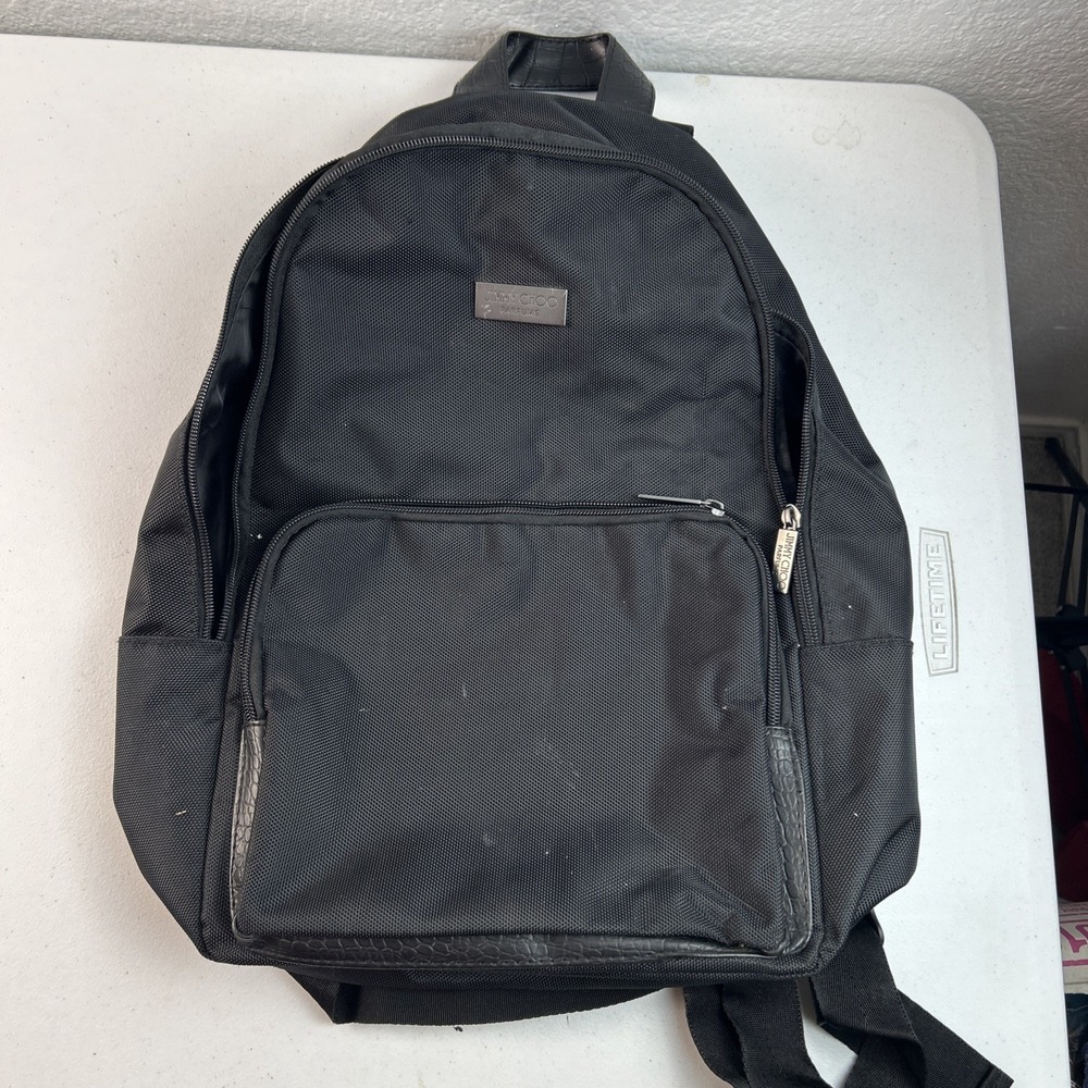 Jimmy Choo Parfums Designer Backpack Black Pebbled Faux Leather Trim